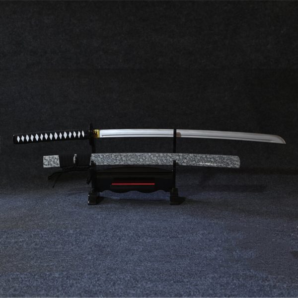 سيف كاتانا خشب طبيعي بتصميم رخامي فاتح فخم - White Phantom Light Marble Wooden Katana Luxury Samurai Decor