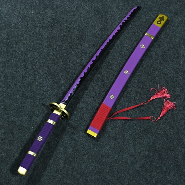 سيف إنما الأرجواني الخاص بزورو مصنوع يدوياً من الخشب الطبيعي - Enma Katana Wood Replica Roronoa Zoro Purple Sword