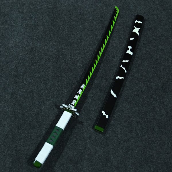 سيف سانيمي شينازوغاوا الأخضر من الخشب الطبيعي - Sanemi Nichirin Wood Replica Wind Breathing Katana