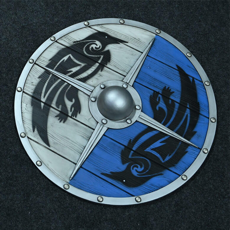 nwo درع إيفور الخشبي من لعبة أساسنز كريد فلهالا بشعار عشيرة الغراب - Shield of Eivor Assassin's Creed Valhalla Raven Clan Wooden Replica