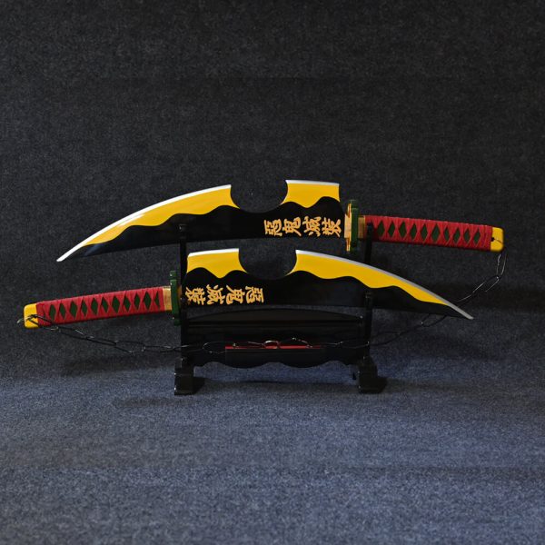 سيوف تنجين أوزوي الضخمة من الخشب الطبيعي - Tengen Uzui Nichirin Wood Replica Flashy Dual Cleavers