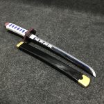 55cm Giyu Tomioka wooden tanto mini katana with deep blue blade and hexagonal guard, Demon Slayer anime replica.