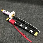 55cm Trafalgar Law Kikoku wooden tanto with black scabbard and red crosses, One Piece anime replica.