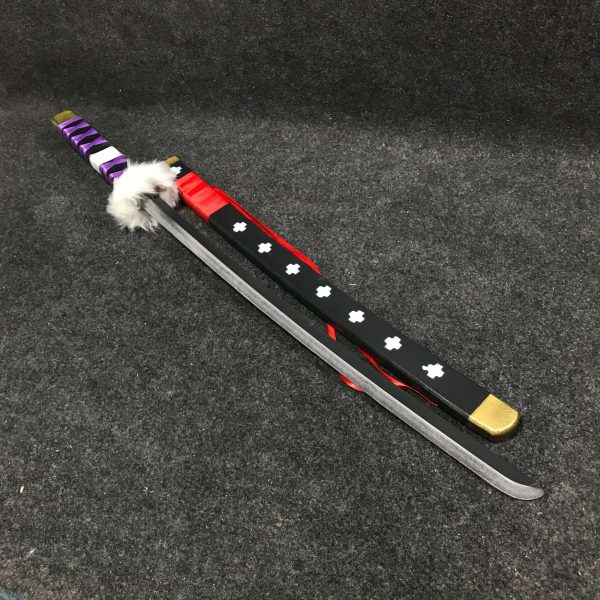 Budget friendly black and white low cost synthetic MDF wood Trafalgar Law katana with scabbard for anime fans