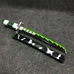 55cm Sanemi Shinazugawa wooden tanto mini katana with jagged green blade and star guard, Demon Slayer replica.