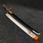 85cm Shinobu Kocho V2 wooden wakizashi with white scabbard and butterfly-shaped guard, Demon Slayer replica.