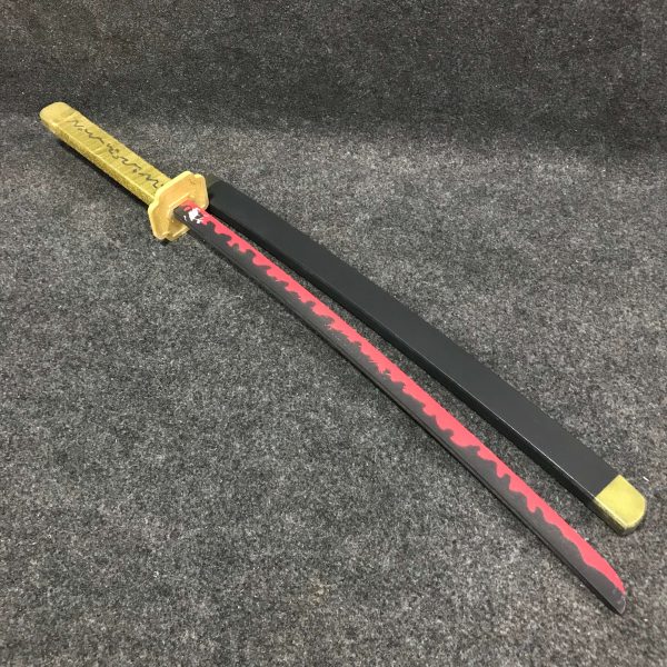 Budget friendly black and red low cost synthetic MDF wood Yoriichi katana with scabbard for anime fans