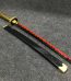 85cm Yoriichi Tsugikuni wooden wakizashi with black blade, circular gold sun guard, and black-and-gold wrapped hilt.
